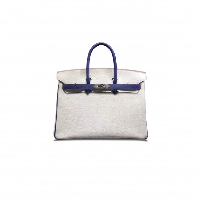 HERMES BIRKIN 30 EPSOM PURE WHITE AND ELECTRIC BLUE GOLD BUCKLE H028369CK12 (30*23*15cm)